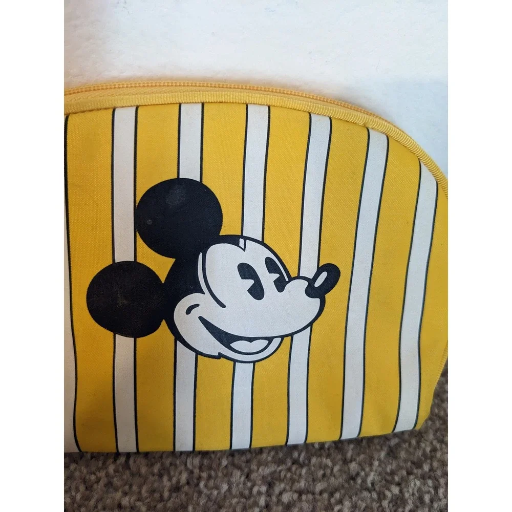 Mickey Mouse Cosmetic Bag‎ Yellow Striped Travel Makeup Pouch Small Vintage